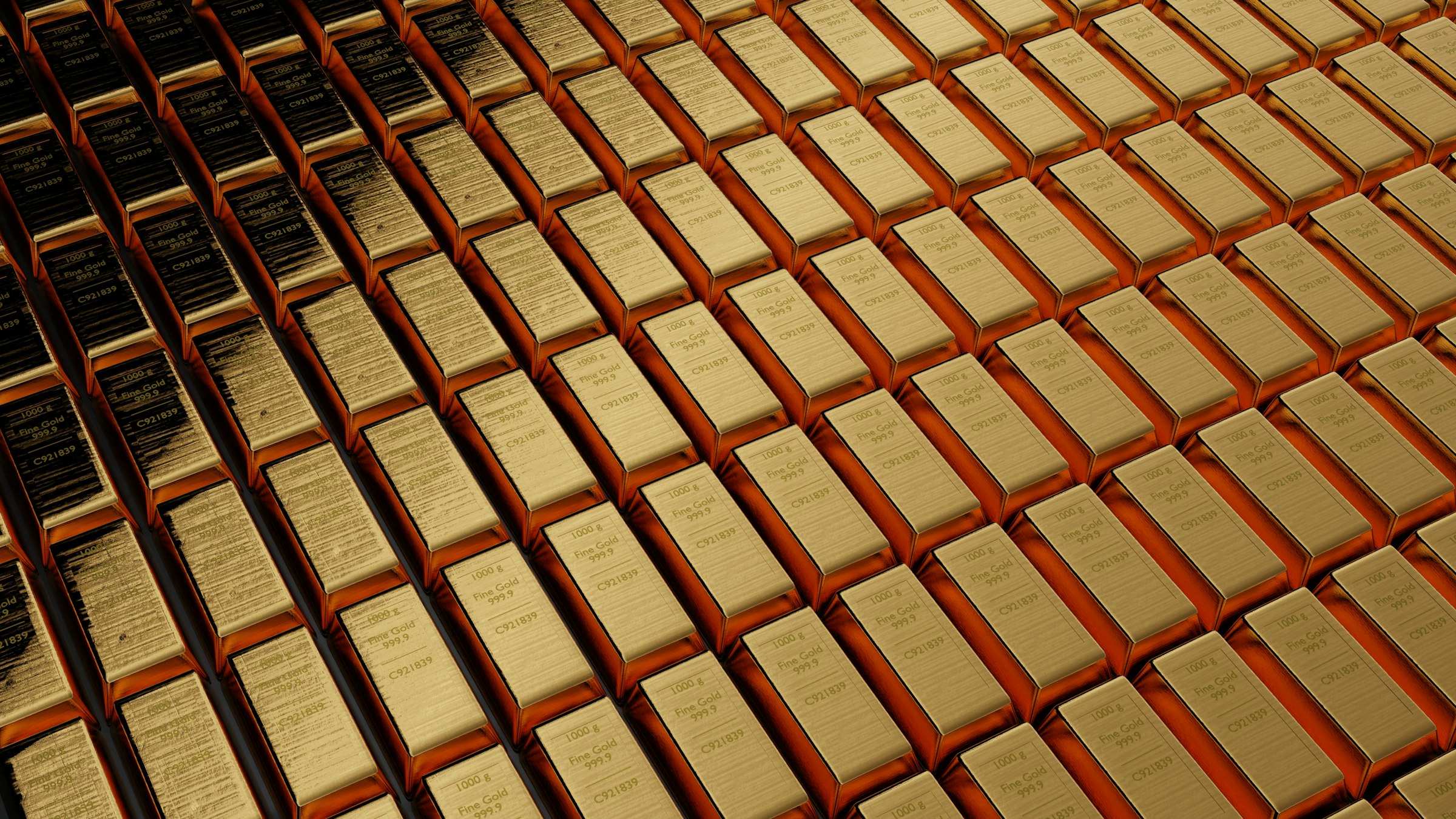 Rows of refined gold bars
