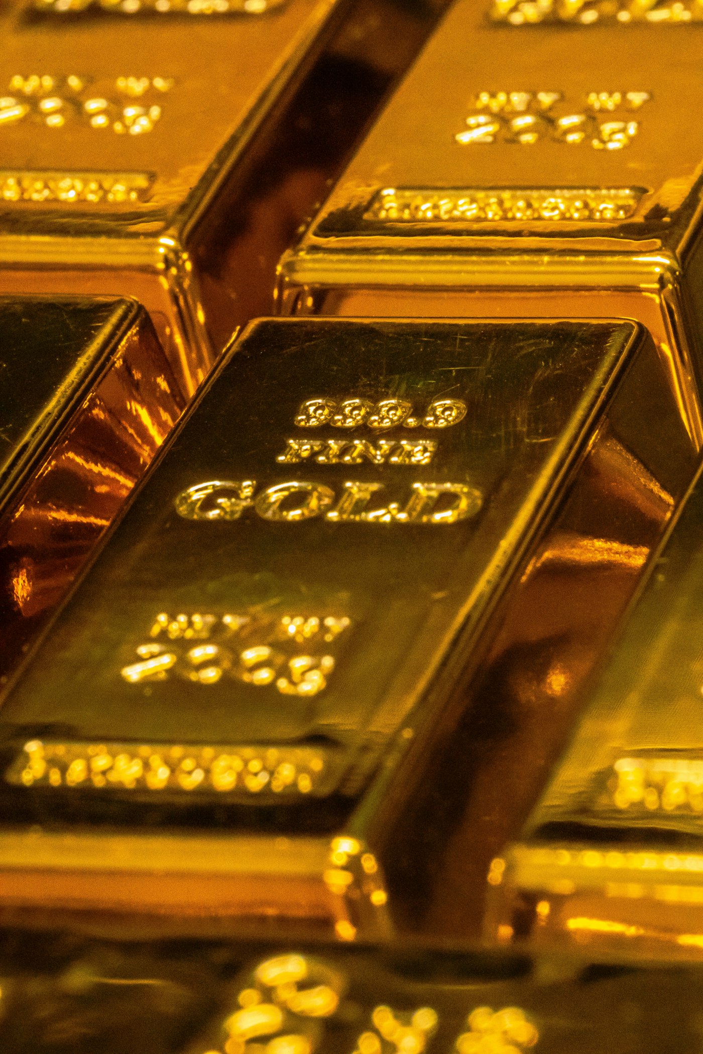 Close view of a stamped fine gold bar